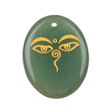 35x45mm Oval Natural Gemstone Pendant, Engraved Buddha's Contemplative Eye, Polished Crystal Disc Charm for Spiritual Jewelry, Necklace Making