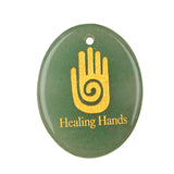 35x45mm Oval Natural Gemstone Pendant, Engraved " Hand", Polished Crystal Disc Charm for Spiritual Jewelry, Necklace Making