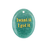 Oval Gemstone Pendants, Engraved "I Want It I Got It" Inspirational Quote, Natural Stone Charm Pendants for DIY Jewelry Making, Necklace Bracelet Crafts, 35x45mm