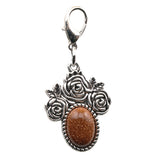 Silver Rose Flower Oval Gemstone Pendant Charms Tag #SP1503S-10X14mm Stone Cab