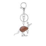 Silver Kangaroo Gemstone Pendant Keychain #KC1765 Animal Crsytal Key Chain