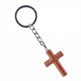 Handmade Natural Gemstone Cross Pendant Keychain, Carved Christian Cross Key Accessories for Women Men, Religious Gift, Jewelry Key Chain 27x40mm