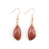 Gold Facted Teardrop Gemstone Pendant Dangle Earring for Women Girls