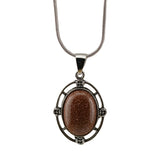 Silver Oval Gemstone Pendant Neckklace with Snake Chain #SN1502S