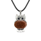 Vintage Silver Owl Gemstone Pendant Necklace #SN1760