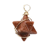 20mm Natural Gemstone Merkaba Star Pendant, Gold Wire Wrapped Crystal Charm for Jewelry Making