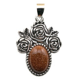 Silver Rose Flower Oval Gemstone Pendant for Making Jewelry#SP1503S-10X14mm Stone Cab Pendant Jewelry