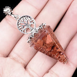 Chips Gemstone Tree of Life Resin Pendulum Wtih 7 Chakra Stone Chain hexagonal pyramid Pendant