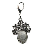 Silver Rose Flower Oval Gemstone Pendant Charms Tag #SP1503S-10X14mm Stone Cab