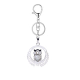 Silver Owl Gemstone Pendant Charms Keychain #KC1759 Crescent Frame Cute Bird Animal Healing Crystal Jewelry for Women
