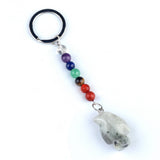 1 Inch Hand-Carved Penguin Gemstone Pendant Keychain 7 Chakra Beads Chain #KC2313S-A4