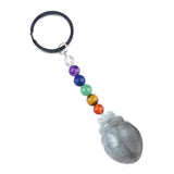 1.0 Inch Hand Carved Beetle Gemstone Pendant Keychain 7 Chakra Beads Chain  #KC2315S-A4