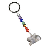 1.0Inch Handmade Craved Rabbit Animal Gemstone Pendant Keychain 7 Chakra Beads Chain #KC2320S-A4
