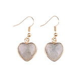 Natural Heart Gemstone Dangle Earrings - 15mm Polished Crystal Healing Pendant Charms, Dainty Gold Drop Earrings for Women & Girls