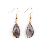 Gold Facted Teardrop Gemstone Pendant Dangle Earring for Women Girls