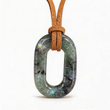 Hand-Polished Hollow O-Shape Gemstone Pendant, 25×40mm Adjustable Rope Necklace, Unique Natural Crystal Daily Wear Jewelry