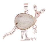 Silver Kangaroo Gemstone Pendant Keychain #KC1765 Animal Crsytal Key Chain