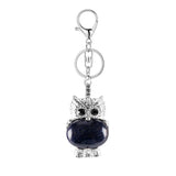 Silver Owl Gemstone Pendant Charms Keychain #KC1760 Bird Animal Key Chain