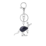 Silver Kangaroo Gemstone Pendant Keychain #KC1765 Animal Crsytal Key Chain