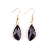 Gold Facted Teardrop Gemstone Pendant Dangle Earring for Women Girls