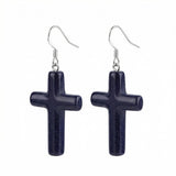 Natural Gemstone Cross Drop Earrings for Women – 27x40mm Tumbled Stone Pendant Earrings with Silver Hook, Religious Jewelry for Faith, Fashion & Daily Wear – Multiple Colors Available