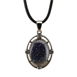 Silver Oval Gemstone Necklace 45CM Black Cord #SN1502S Crystal Pendant 13X18mm Cabs