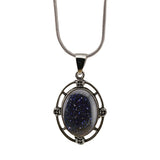 Silver Oval Gemstone Pendant Neckklace with Snake Chain #SN1502S