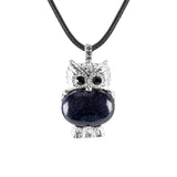 Vintage Silver Owl Gemstone Pendant Necklace #SN1760