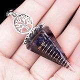 Chips Gemstone Tree of Life Resin Pendulum Wtih 7 Chakra Stone Chain hexagonal pyramid Pendant