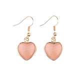 Natural Heart Gemstone Dangle Earrings - 15mm Polished Crystal Healing Pendant Charms, Dainty Gold Drop Earrings for Women & Girls