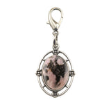 Silver Oval Gemstone Pendant Charms Tag #SP1502S-BT Stone Keychain for Bag