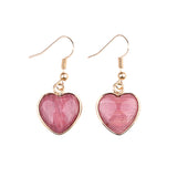 Natural Heart Gemstone Dangle Earrings - 15mm Polished Crystal Healing Pendant Charms, Dainty Gold Drop Earrings for Women & Girls