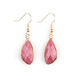 Gold Facted Teardrop Gemstone Pendant Dangle Earring for Women Girls