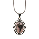 Silver Oval Gemstone Pendant Neckklace with Snake Chain #SN1502S