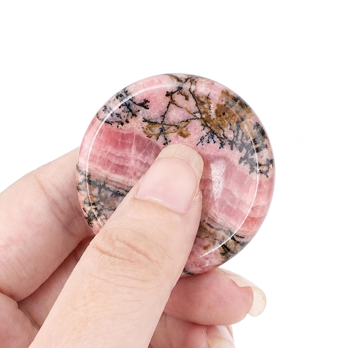 40mm Rhodochrosite Meditation Disc Worry Stone for Stress & Anxiety Relief