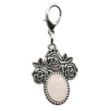 Silver Rose Flower Oval Gemstone Pendant Charms Tag #SP1503S-10X14mm Stone Cab