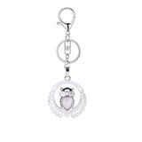 Silver Owl Gemstone Pendant Charms Keychain #KC1759 Crescent Frame Cute Bird Animal Healing Crystal Jewelry for Women