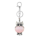 Silver Owl Gemstone Pendant Charms Keychain #KC1760 Bird Animal Key Chain