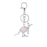 Silver Kangaroo Gemstone Pendant Keychain #KC1765 Animal Crsytal Key Chain