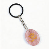 Oval Gemstone Disc Keychain– Carved with Custom Words & Symbol -"3D & OM"