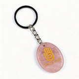 Oval Gemstone Disc Keychain– Carved with Custom Words & Symbol -"Hand"