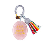 Natural Stone 35X45MM Oval Gemstone Pendant (#W07-Good Things Happen Everyday ) Tassel Keychain