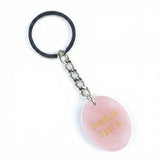 Oval Gemstone Disc Keychain– Carved with Custom Words & Symbol -I want it I got it