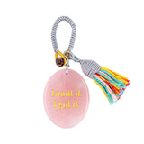 Handmade Woven Oval Gemstone Disc Strand Keychain– Carved with Custom Words & Symbol -I want it I got it