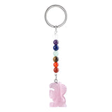 Gemstone Snal Pendant Keychain Hand Carved 25MM Animal Keyring 7 Chakra Beads Chain Accessories for Bag #KC2302S-A4