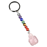 1 Inch Handmade Carved Tortoise Gemstone Pendant Keychain 7 Chakra Beads Chain #KC2312S-A4