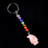 1 Inch Hand-Carved Penguin Gemstone Pendant Keychain 7 Chakra Beads Chain #KC2313S-A4