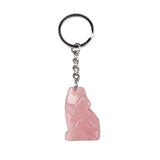 1.0Inch Hand Carved Gemstone Wolf Pendant Keychain #KC2314SS-A1