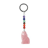 1.0 Inch Hand Carved Wolf Gemstone Pendant Keychain 7 Chakra Beads Chain #KC2314S-A4