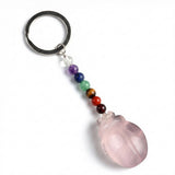 1.0 Inch Hand Carved Beetle Gemstone Pendant Keychain 7 Chakra Beads Chain  #KC2315S-A4